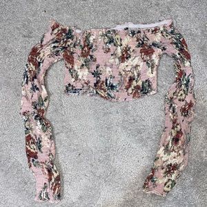 Off shoulder cropped smocked flower crop top